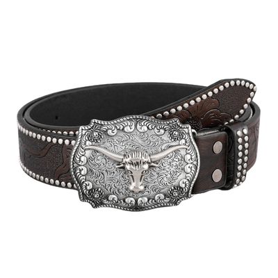 Ceinture en cuir en PU en forme de tête de vache en unisexe avec boucle de fixation