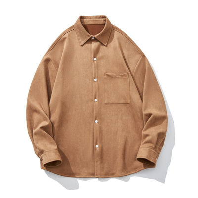 Chemise à manches longues de couleur solide de chameau d'hiver 2023 pour hommes avec poches et style large