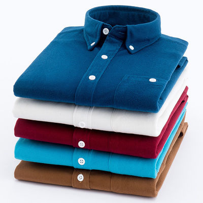 Pas de détection d'aiguille Chemises tissées pour hommes M-5XL Manches longues Polos colorés simples Corduroy