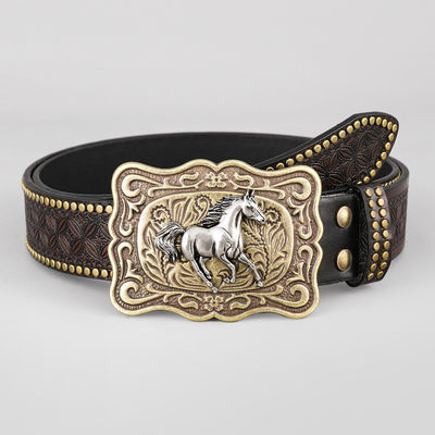 Ceinture en cuir en PU en forme de tête de vache en unisexe avec boucle de fixation