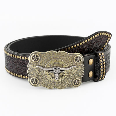 Ceinture en cuir en PU en forme de tête de vache en unisexe avec boucle de fixation