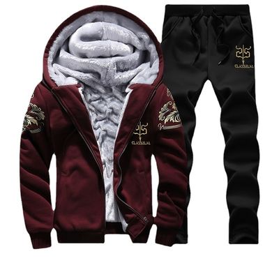 100% polyester à manches longues pour hommes épaissis à capuche, deux pièces pour les sports d'hiver