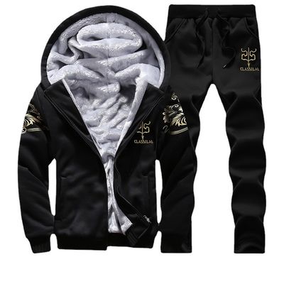 100% polyester à manches longues pour hommes épaissis à capuche, deux pièces pour les sports d'hiver