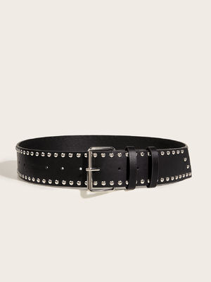 Ceinture à rivets occidentaux à courroie large tendance de mode ceinture punk avec boucle en fer et fixation d'épingle
