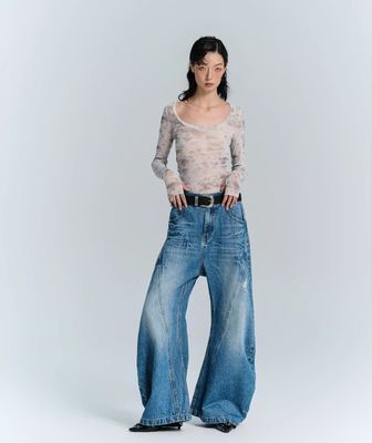Jeans à jambes larges déconstruits en tissu denim pour hommes et femmes