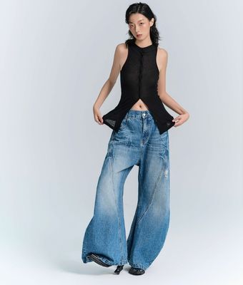 Jeans à jambes larges déconstruits en tissu denim pour hommes et femmes
