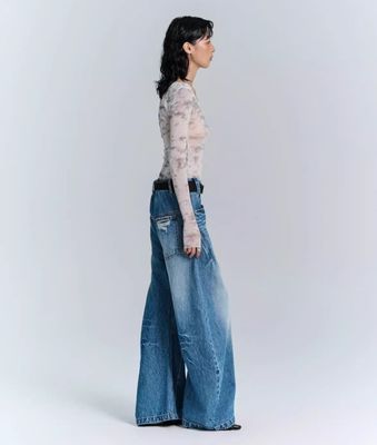 Jeans à jambes larges déconstruits en tissu denim pour hommes et femmes