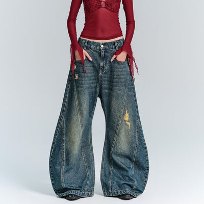 Vêtements de rue Mode Y2K Style large jambe droite Jeans denim avec décoration trou