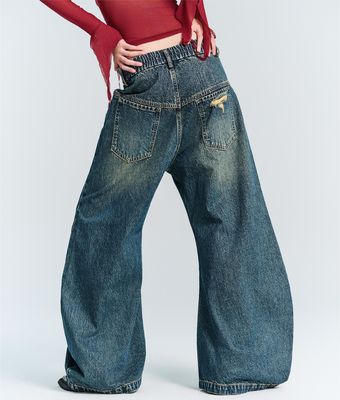 Vêtements de rue Mode Y2K Style large jambe droite Jeans denim avec décoration trou
