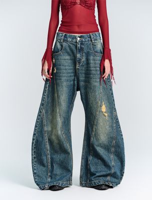 Vêtements de rue Mode Y2K Style large jambe droite Jeans denim avec décoration trou