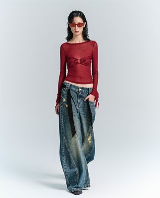 Vêtements de rue Mode Y2K Style large jambe droite Jeans denim avec décoration trou