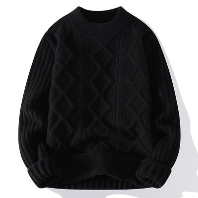 Pull-over à col pour hommes tricoté avec un tissu épais et un motif patchwork en hiver