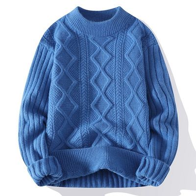 Pull-over à col pour hommes tricoté avec un tissu épais et un motif patchwork en hiver
