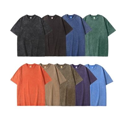280g lourd rétro Lavé en détresse T-shirt à manches courtes Homme en coton à manches mi-haute
