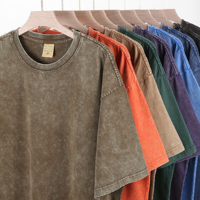 280g lourd rétro Lavé en détresse T-shirt à manches courtes Homme en coton à manches mi-haute