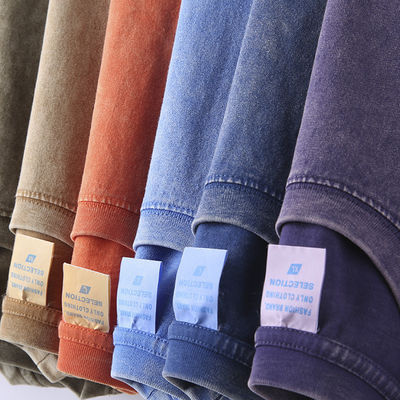 280g lourd rétro Lavé en détresse T-shirt à manches courtes Homme en coton à manches mi-haute