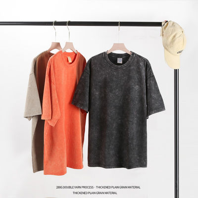 280g lourd rétro Lavé en détresse T-shirt à manches courtes Homme en coton à manches mi-haute