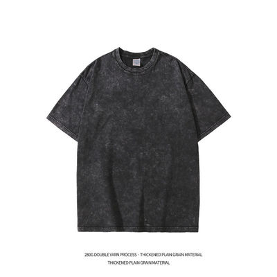 280g lourd rétro Lavé en détresse T-shirt à manches courtes Homme en coton à manches mi-haute