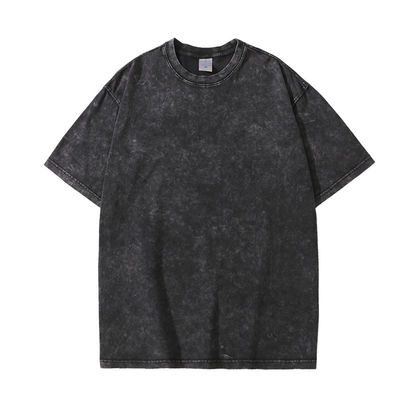 280g lourd rétro Lavé en détresse T-shirt à manches courtes Homme en coton à manches mi-haute