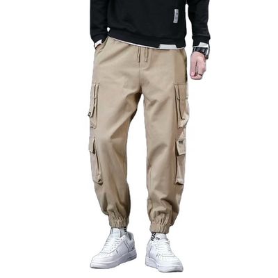 XMAMLON Logo personnalisé Pantalon de chargement pour homme avec ceinture à corde et tissu polyester/coton