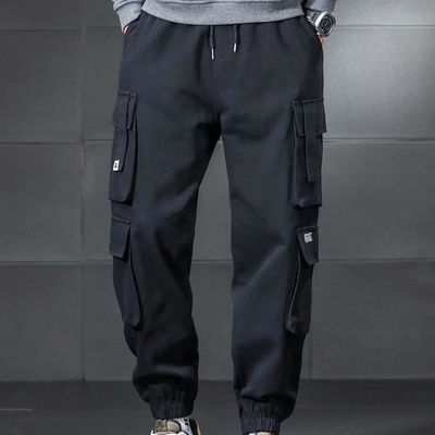 XMAMLON Logo personnalisé Pantalon de chargement pour homme avec ceinture à corde et tissu polyester/coton