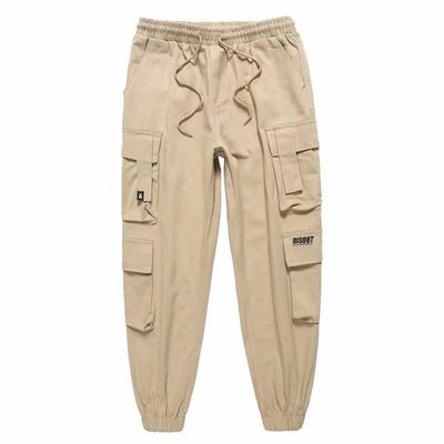 XMAMLON Logo personnalisé Pantalon de chargement pour homme avec ceinture à corde et tissu polyester/coton
