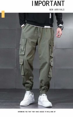 XMAMLON Logo personnalisé Pantalon de chargement pour homme avec ceinture à corde et tissu polyester/coton