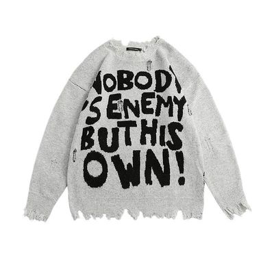 Épaisseur standard pour hommes Col rond Tricot manteau avec lettres pullon en vrac