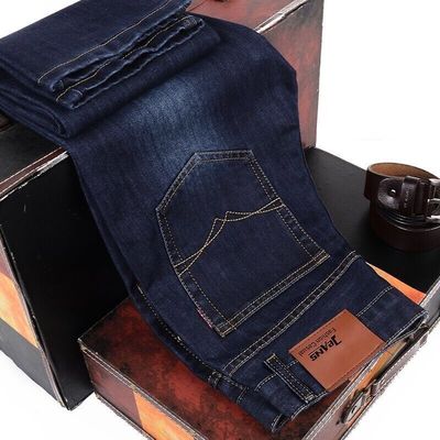 Jeans pour hommes étirés épais, tube droit, haute taille, taille plus, lavage de sable.