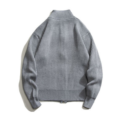 Cardigan à fermeture à glissière Sweater tricoté à col de tortue pour hommes 100% polyester au printemps