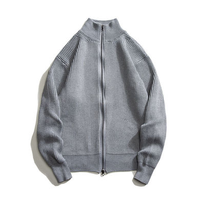 Cardigan à fermeture à glissière Sweater tricoté à col de tortue pour hommes 100% polyester au printemps
