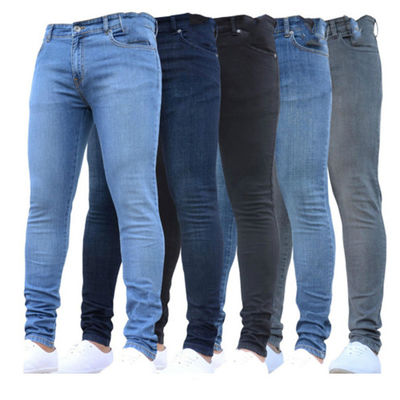 Meilleur Jeans Lavées Casual Fermeture à glissière Volant Denim Jean Pant Light Blue Pantalon à crayon Messieurs