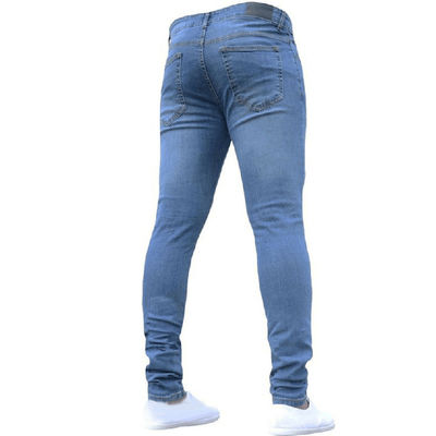 Meilleur Jeans Lavées Casual Fermeture à glissière Volant Denim Jean Pant Light Blue Pantalon à crayon Messieurs