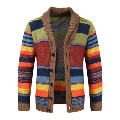 Vêtement arc-en-ciel pour homme manteau d'automne et d'hiver couleur de lapeau Tricot Cardigan Top Performance