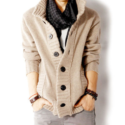 Sweat à col pour hommes d'automne-hiver avec aiguille épaisse et boucle à poitrine unique