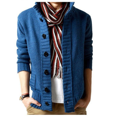 Sweat à col pour hommes d'automne-hiver avec aiguille épaisse et boucle à poitrine unique