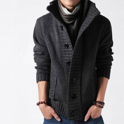 Sweat à col pour hommes d'automne-hiver avec aiguille épaisse et boucle à poitrine unique