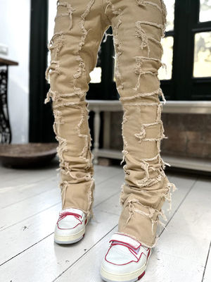 Chaussures de style de rue pour hommes Coupe bleu clair Tassel endommagé Applique Jeans spandex/coton