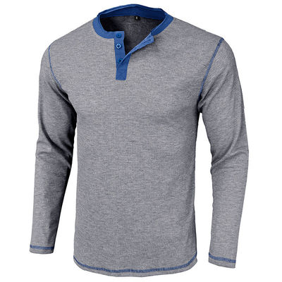 T-shirts à manches longues blancs pour hommes T-shirts en coton Henley légers T-shirts à boutons avec un cou rond