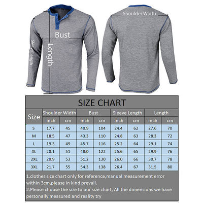 T-shirts à manches longues blancs pour hommes T-shirts en coton Henley légers T-shirts à boutons avec un cou rond