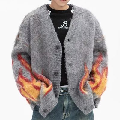 Tissu tricoté à l'ordinateur Flame d'hiver Jacquard V-col Sweater pour hommes pour un confort décontracté