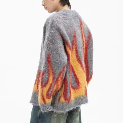 Tissu tricoté à l'ordinateur Flame d'hiver Jacquard V-col Sweater pour hommes pour un confort décontracté