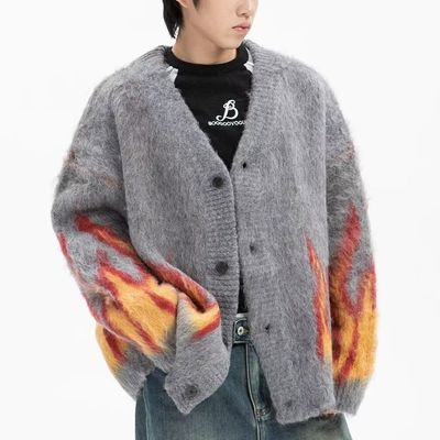 Tissu tricoté à l'ordinateur Flame d'hiver Jacquard V-col Sweater pour hommes pour un confort décontracté