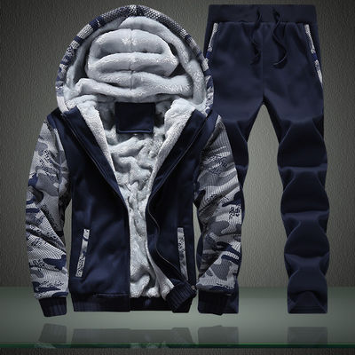 Tissu tricoté M-6XL Sweatshirt en peluche ensemble grand taille manteau à capuche Cardigan pour hommes