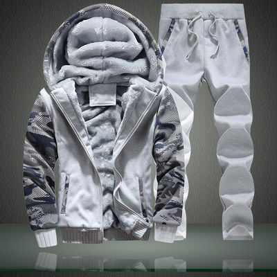 Tissu tricoté M-6XL Sweatshirt en peluche ensemble grand taille manteau à capuche Cardigan pour hommes