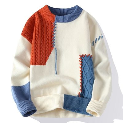 Cou rond Homme automne hiver Sweaters de Noël Vêtements de rue coréens Pullover patchwork