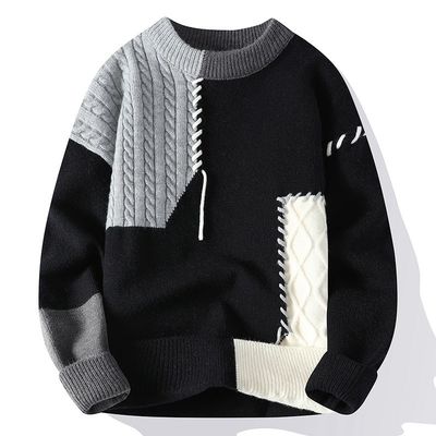 Cou rond Homme automne hiver Sweaters de Noël Vêtements de rue coréens Pullover patchwork