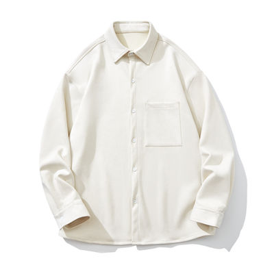 Chemise à manches longues de couleur solide de chameau d'hiver 2023 pour hommes avec poches et style large