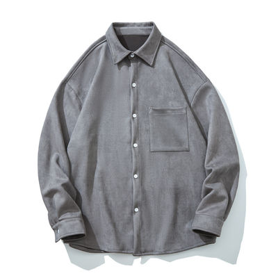 Chemise à manches longues de couleur solide de chameau d'hiver 2023 pour hommes avec poches et style large