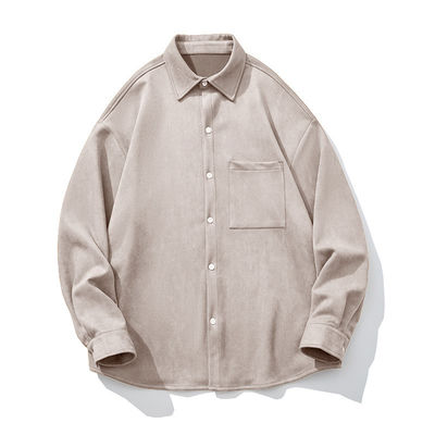 Chemise à manches longues de couleur solide de chameau d'hiver 2023 pour hommes avec poches et style large
